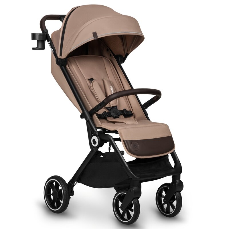 Lionelo - Carucior sport Cloe, De la nastere, Cu accesorii, Cadru din aluminiu, 0-22 kg, Usor, Pliabil cu o singura mana, Ideal pentru toate tipurile de suprafete, Bej