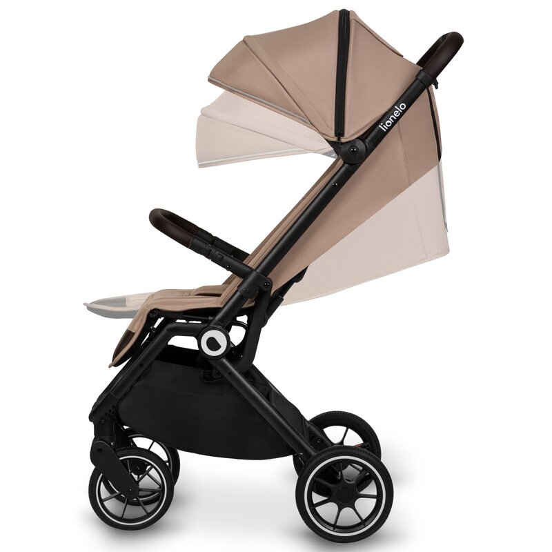 Lionelo - Carucior sport Cloe, De la nastere, Cu accesorii, Cadru din aluminiu, 0-22 kg, Usor, Pliabil cu o singura mana, Ideal pentru toate tipurile de suprafete, Bej