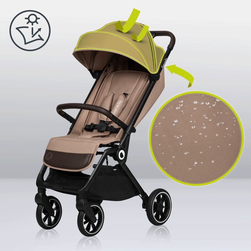 Lionelo - Carucior sport Cloe, De la nastere, Cu accesorii, Cadru din aluminiu, 0-22 kg, Usor, Pliabil cu o singura mana, Ideal pentru toate tipurile de suprafete, Bej