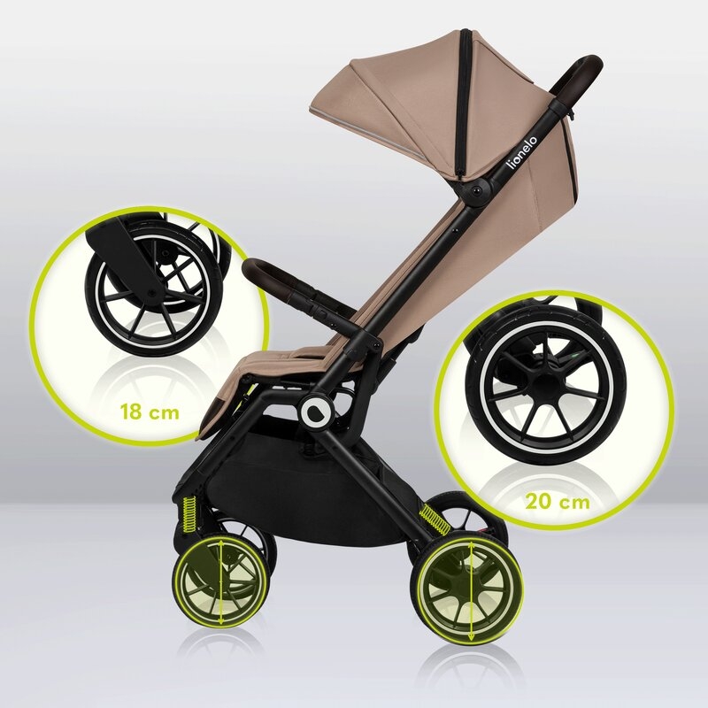 Lionelo - Carucior sport Cloe, De la nastere, Cu accesorii, Cadru din aluminiu, 0-22 kg, Usor, Pliabil cu o singura mana, Ideal pentru toate tipurile de suprafete, Bej