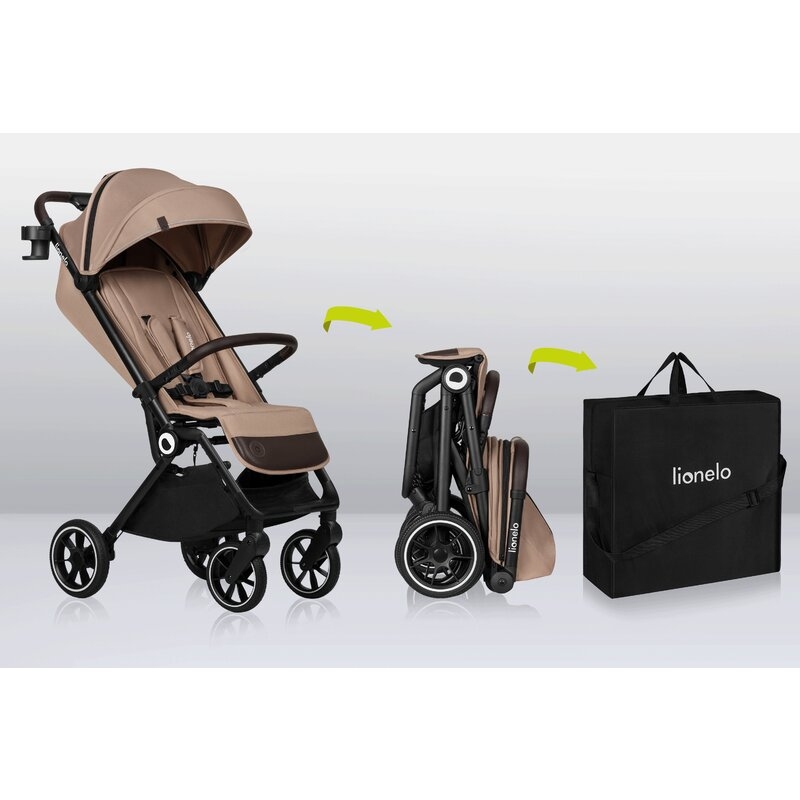 Lionelo - Carucior sport Cloe, De la nastere, Cu accesorii, Cadru din aluminiu, 0-22 kg, Usor, Pliabil cu o singura mana, Ideal pentru toate tipurile de suprafete, Bej