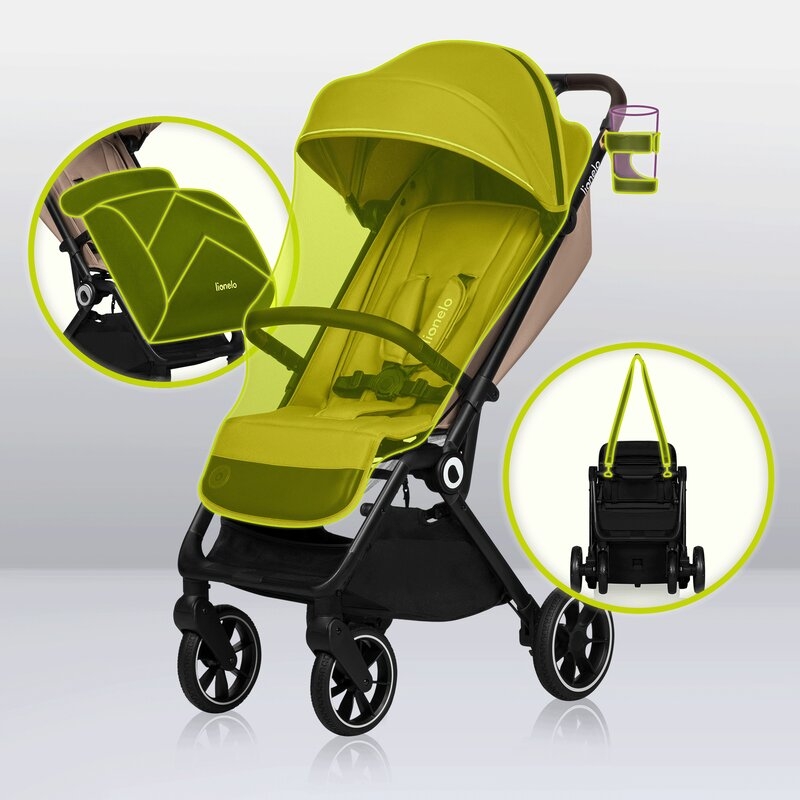 Lionelo - Carucior sport Cloe, De la nastere, Cu accesorii, Cadru din aluminiu, 0-22 kg, Usor, Pliabil cu o singura mana, Ideal pentru toate tipurile de suprafete, Bej