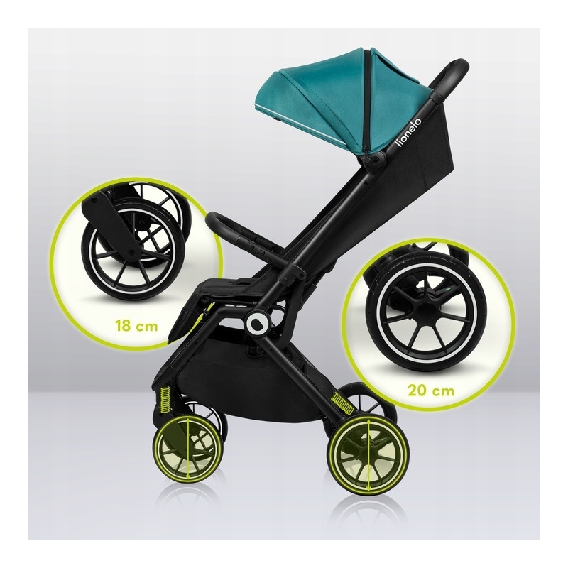 Lionelo - Carucior sport Cloe, De la nastere, Cu accesorii, Cadru din aluminiu, 0-22 kg, Usor, Pliabil cu o singura mana, Ideal pentru toate tipurile de suprafete, Verde smarald