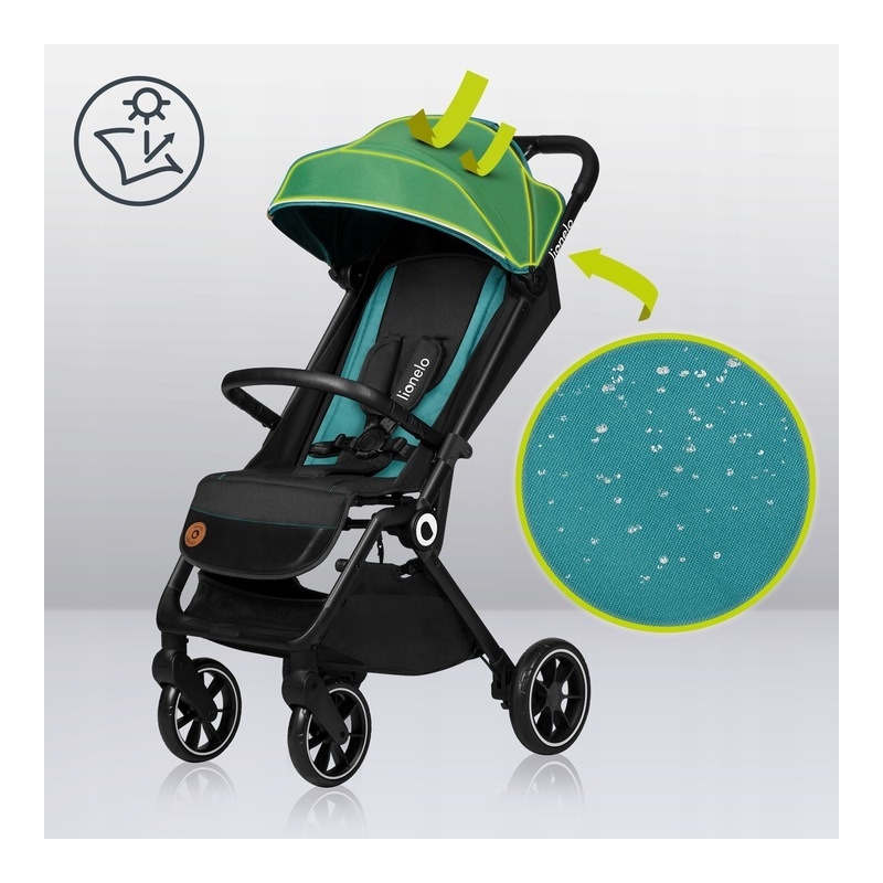 Lionelo - Carucior sport Cloe, De la nastere, Cu accesorii, Cadru din aluminiu, 0-22 kg, Usor, Pliabil cu o singura mana, Ideal pentru toate tipurile de suprafete, Verde smarald