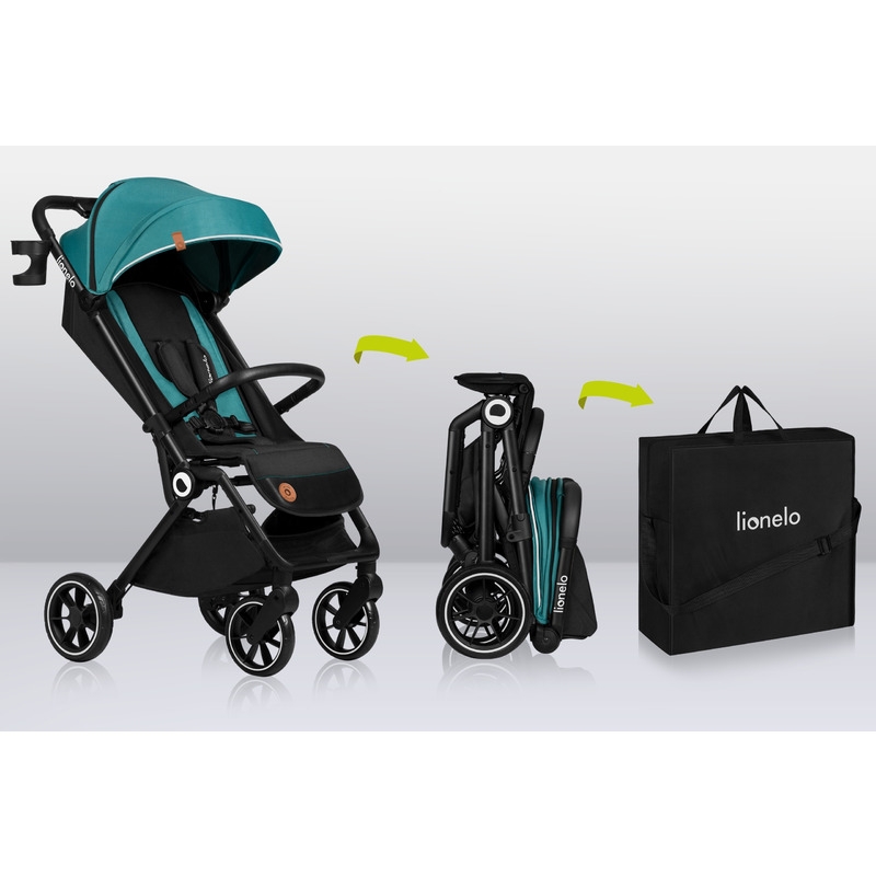 Lionelo - Carucior sport Cloe, De la nastere, Cu accesorii, Cadru din aluminiu, 0-22 kg, Usor, Pliabil cu o singura mana, Ideal pentru toate tipurile de suprafete, Verde smarald