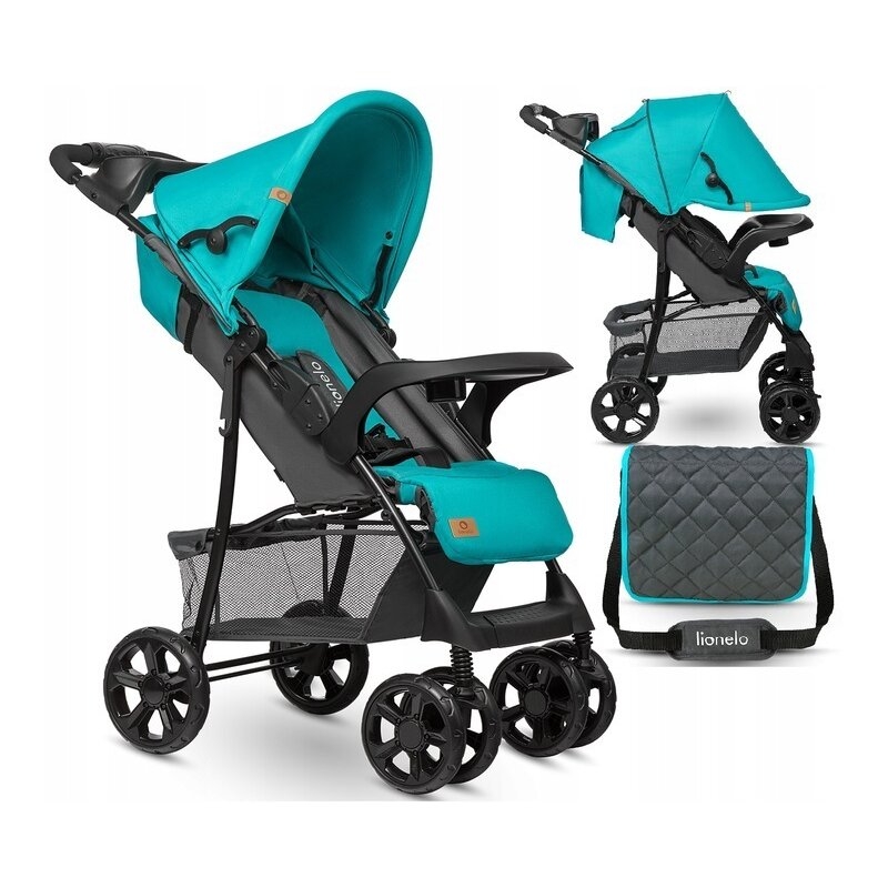 Lionelo - Carucior sport Emma Plus, Cu tavita, 2 Suporturi pentru pahar, Geanta accesorii, Conform cu standardul european de securitate EN1888-1, Vivid Turquoise