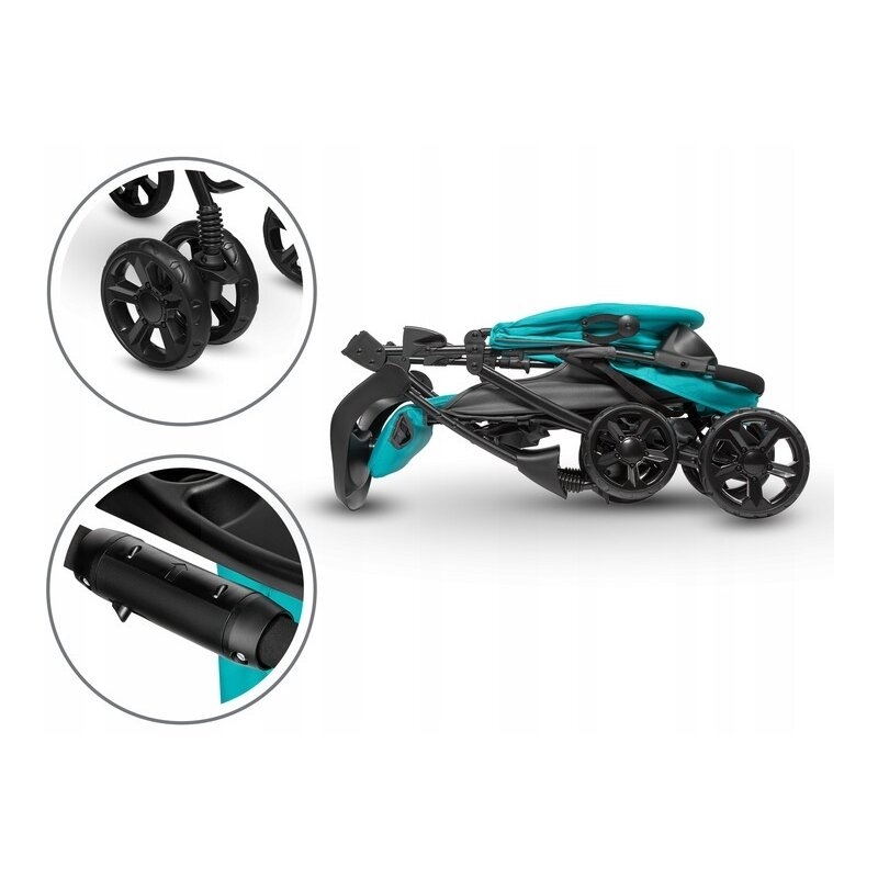 Lionelo - Carucior sport Emma Plus, Cu tavita, 2 Suporturi pentru pahar, Geanta accesorii, Conform cu standardul european de securitate EN1888-1, Vivid Turquoise