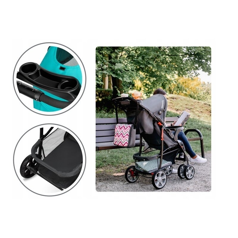 Lionelo - Carucior sport Emma Plus, Cu tavita, 2 Suporturi pentru pahar, Geanta accesorii, Conform cu standardul european de securitate EN1888-1, Vivid Turquoise