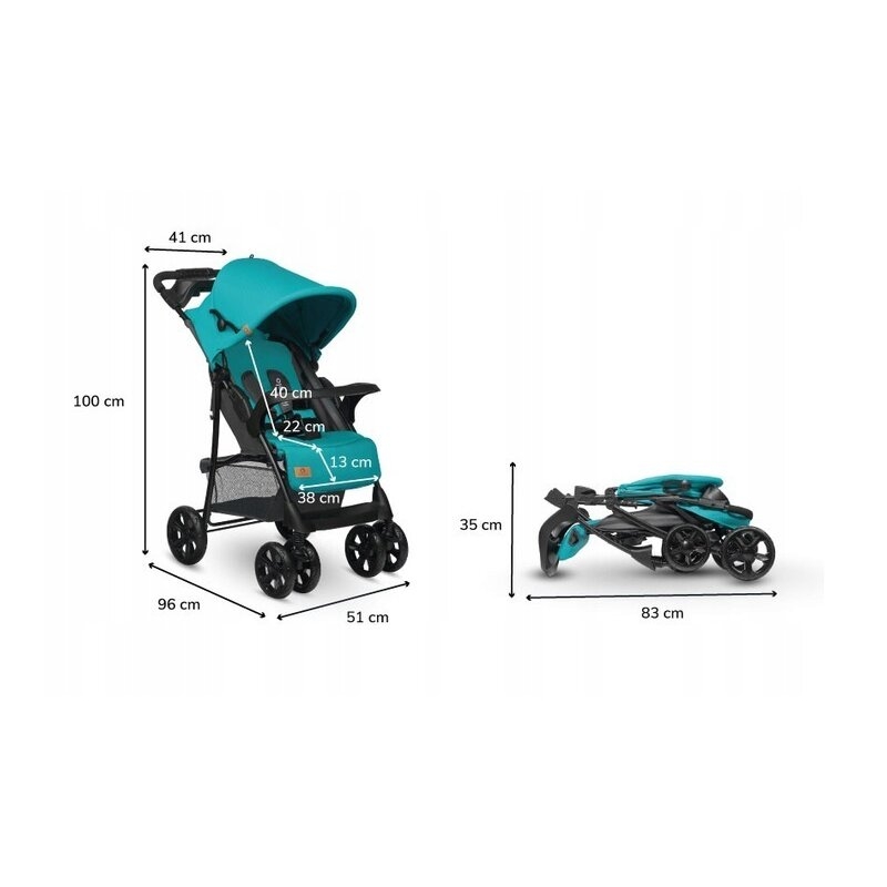 Lionelo - Carucior sport Emma Plus, Cu tavita, 2 Suporturi pentru pahar, Geanta accesorii, Conform cu standardul european de securitate EN1888-1, Vivid Turquoise