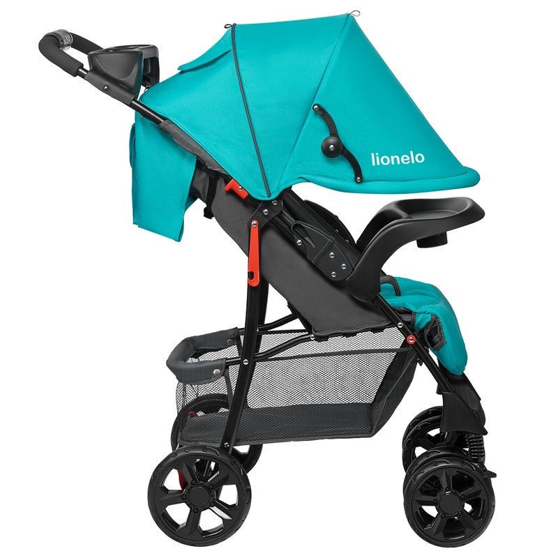 Lionelo - Carucior sport Emma Plus, Cu tavita, 2 Suporturi pentru pahar, Geanta accesorii, Conform cu standardul european de securitate EN1888-1, Vivid Turquoise