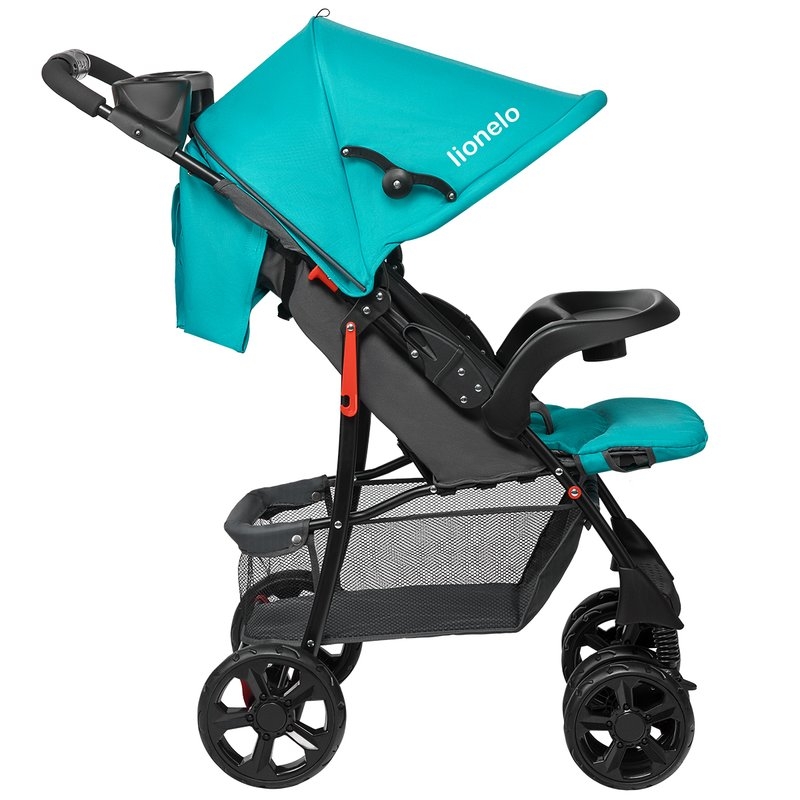 Lionelo - Carucior sport Emma Plus, Cu tavita, 2 Suporturi pentru pahar, Geanta accesorii, Conform cu standardul european de securitate EN1888-1, Vivid Turquoise