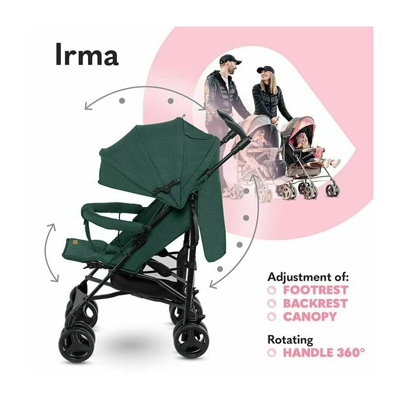Lionelo - Carucior sport Irma, Cu husa de picioare, Cu plasa de tantari, Verde