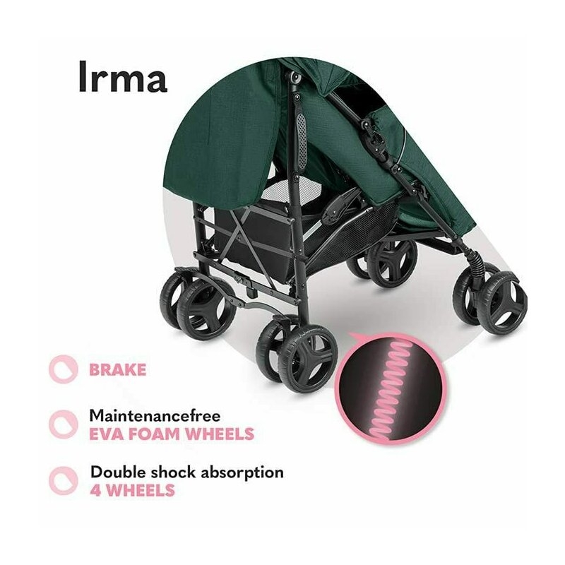 Lionelo - Carucior sport Irma, Cu husa de picioare, Cu plasa de tantari, Verde