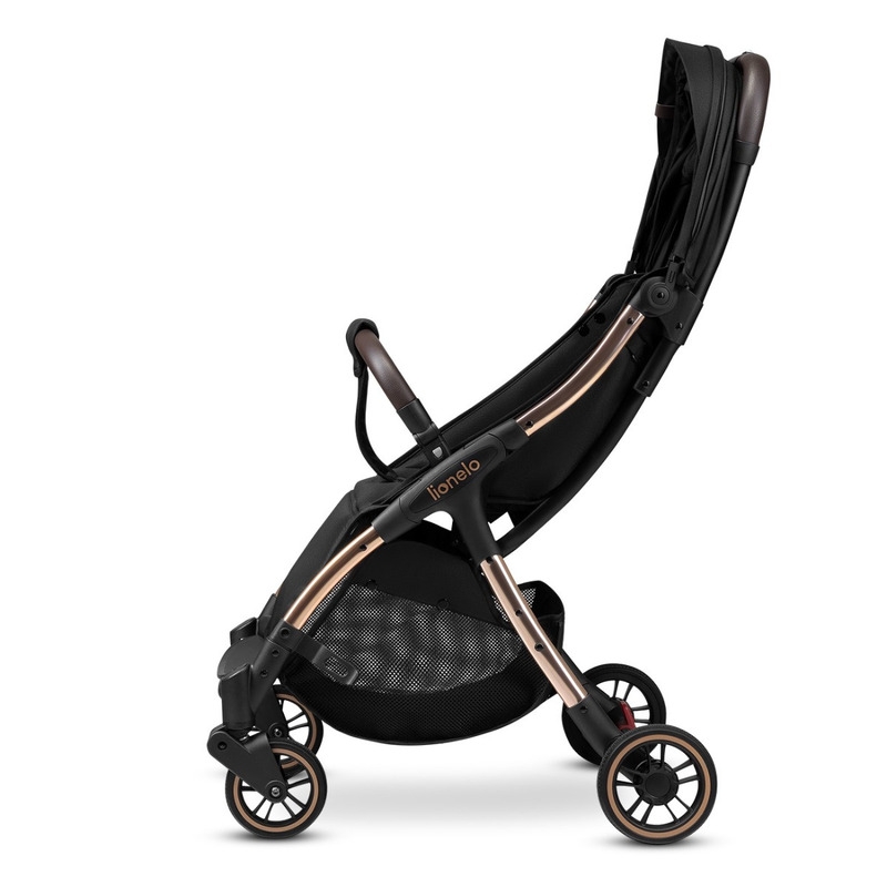 Lionelo - Carucior sport Julie One, De la nastere, Greutate redusa, Cu accesorii, Cadru din aluminiu, 0-22 kg, Conform cu standardele europene de securitate EN1888-1 si EN1888-2, Negru/Auriu