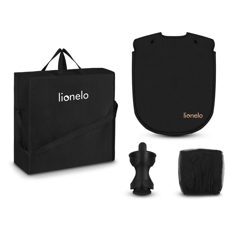 Lionelo - Carucior sport Julie One, De la nastere, Greutate redusa, Cu accesorii, Cadru din aluminiu, 0-22 kg, Conform cu standardele europene de securitate EN1888-1 si EN1888-2, Negru/Auriu