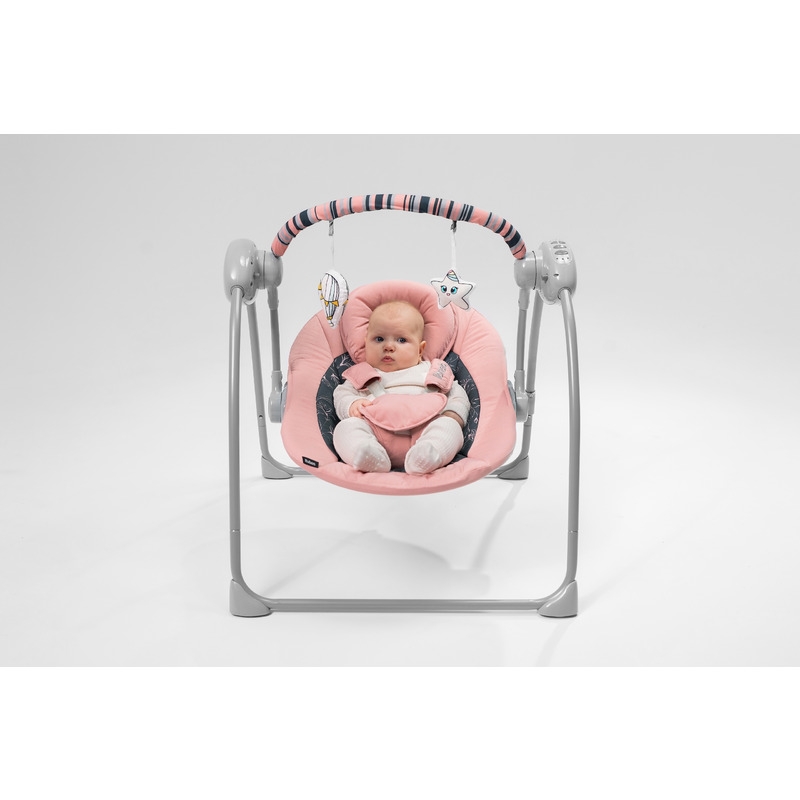 Lionelo - Fotoliu balansoar electric, Ruben, Cu spatar reglabil, Cu 12 melodii relaxante si sunete ale naturii, Cu 3 programe de balansare automata, Conform cu standardul european EN 16232, 68x65 cm, Roz
