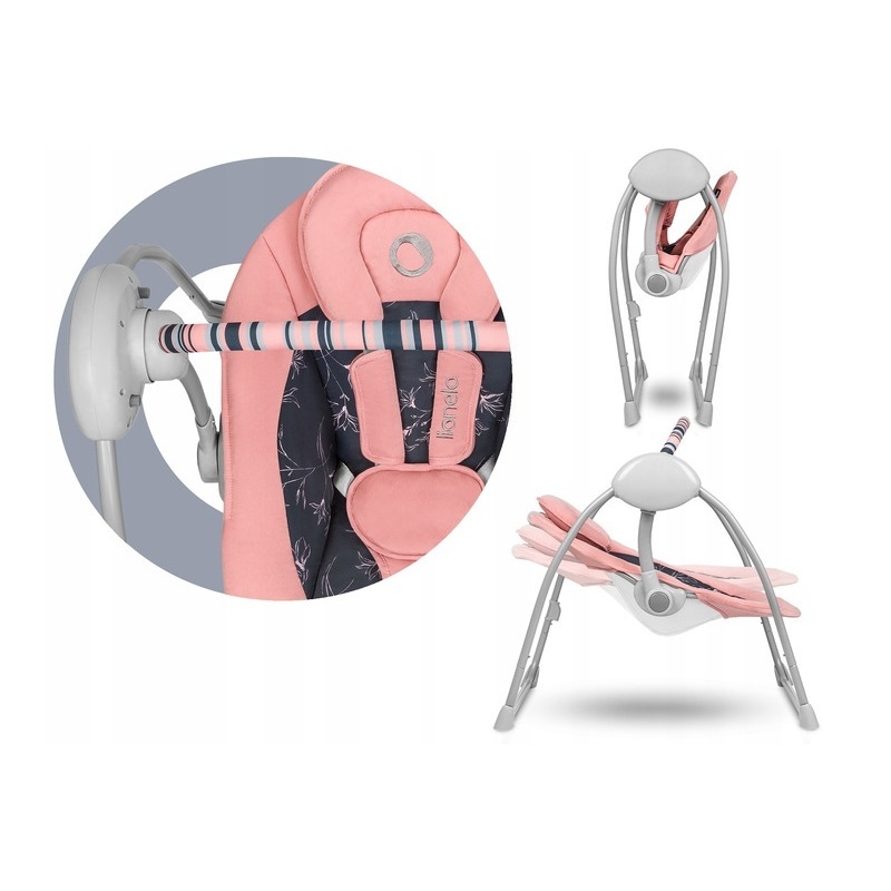 Lionelo - Fotoliu balansoar electric, Ruben, Cu spatar reglabil, Cu 12 melodii relaxante si sunete ale naturii, Cu 3 programe de balansare automata, Conform cu standardul european EN 16232, 68x65 cm, Roz