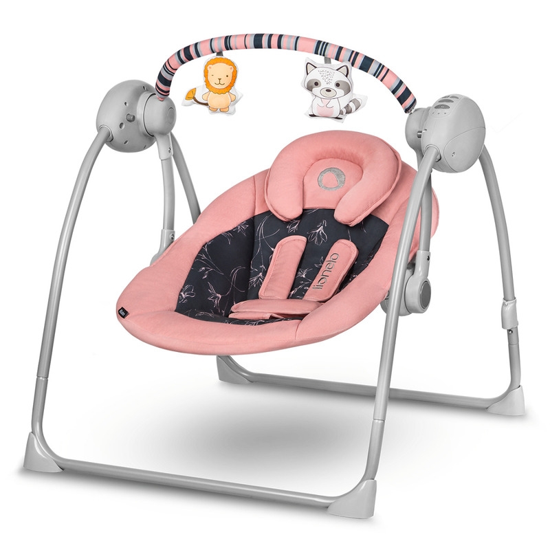 Lionelo - Fotoliu balansoar electric, Ruben, Cu spatar reglabil, Cu 12 melodii relaxante si sunete ale naturii, Cu 3 programe de balansare automata, Conform cu standardul european EN 16232, 68x65 cm, Roz
