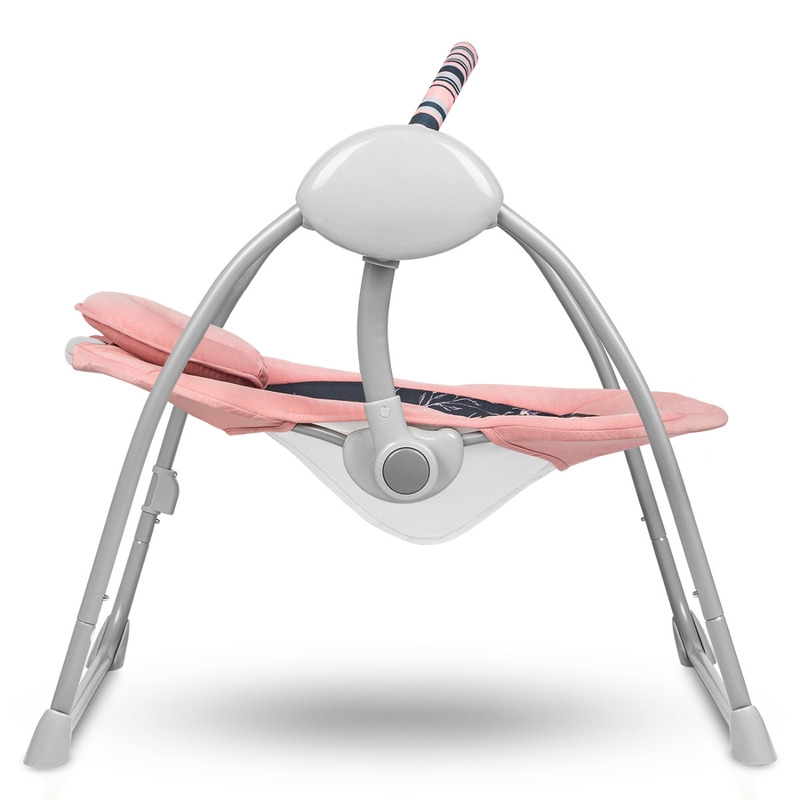 Lionelo - Fotoliu balansoar electric, Ruben, Cu spatar reglabil, Cu 12 melodii relaxante si sunete ale naturii, Cu 3 programe de balansare automata, Conform cu standardul european EN 16232, 68x65 cm, Roz