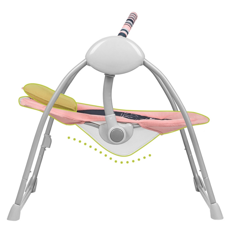 Lionelo - Fotoliu balansoar electric, Ruben, Cu spatar reglabil, Cu 12 melodii relaxante si sunete ale naturii, Cu 3 programe de balansare automata, Conform cu standardul european EN 16232, 68x65 cm, Roz