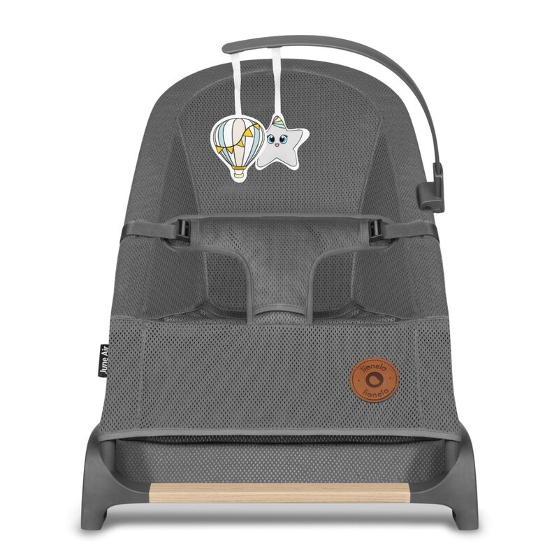 Lionelo - Fotoliu balansoar June AIR, Cu arcada cu jucarii, Ergonomic, Permite circulatia aerului, Balansare manuala, Pliabil, 0 luni+, Gri