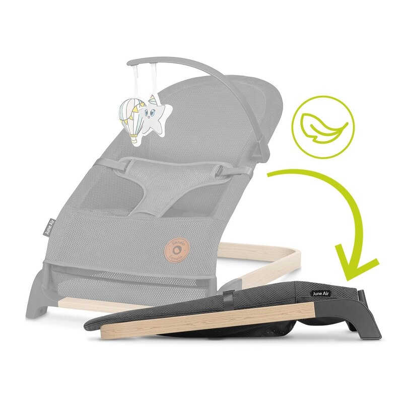 Lionelo - Fotoliu balansoar June AIR, Cu arcada cu jucarii, Ergonomic, Permite circulatia aerului, Balansare manuala, Pliabil, 0 luni+, Gri