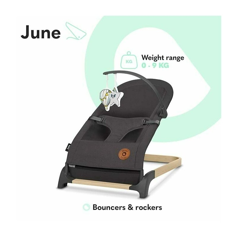 Fotoliu balansoar June, Cu arcada cu jucarii, Ergonomic, Balansare manuala, Pliabil, 0 luni+, Gri, Lionelo