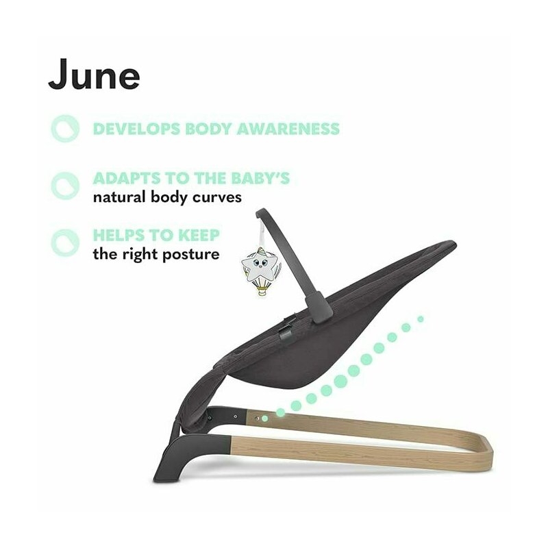 Fotoliu balansoar June, Cu arcada cu jucarii, Ergonomic, Balansare manuala, Pliabil, 0 luni+, Gri, Lionelo