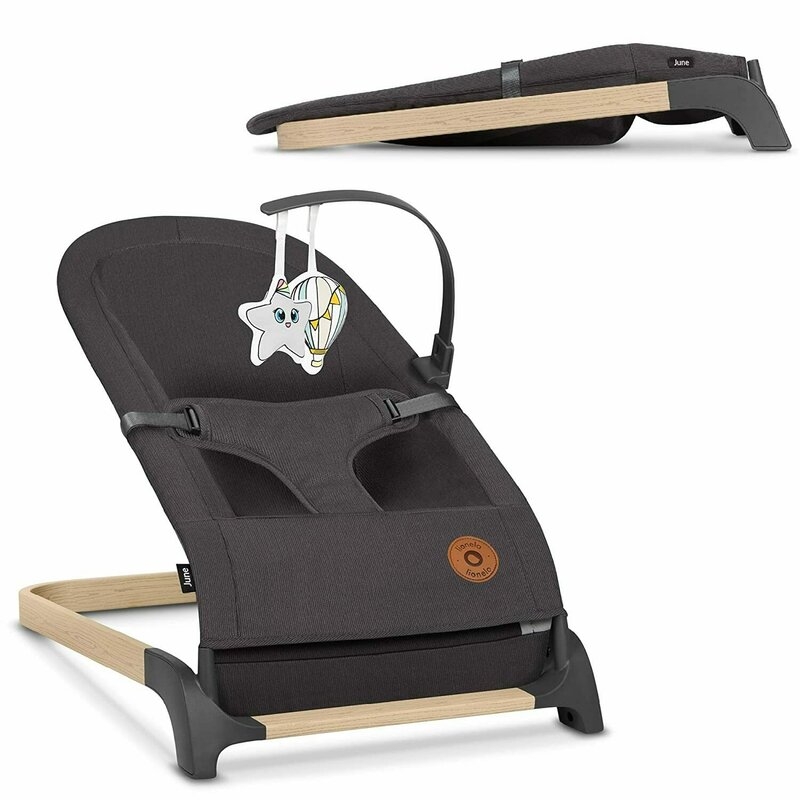 Fotoliu balansoar June, Cu arcada cu jucarii, Ergonomic, Balansare manuala, Pliabil, 0 luni+, Gri, Lionelo