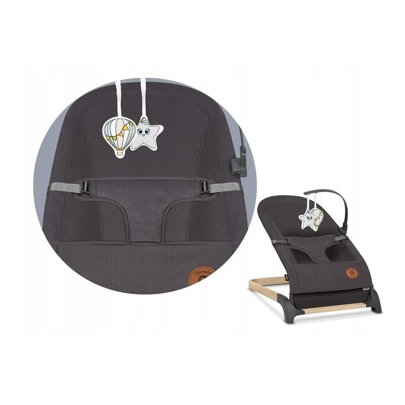 Fotoliu balansoar June, Cu arcada cu jucarii, Ergonomic, Balansare manuala, Pliabil, 0 luni+, Gri, Lionelo