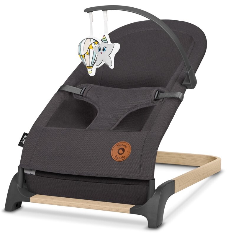 Fotoliu balansoar June, Cu arcada cu jucarii, Ergonomic, Balansare manuala, Pliabil, 0 luni+, Gri, Lionelo