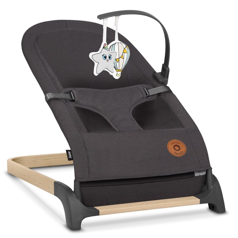 Fotoliu balansoar June, Cu arcada cu jucarii, Ergonomic, Balansare manuala, Pliabil, 0 luni+, Gri, Lionelo