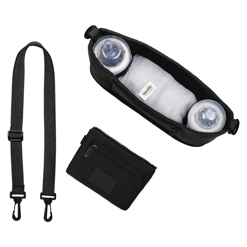 Lionelo - Geanta impermeabila pentru mamici si carucior, Little Cube, Cu 4 compartimente, Curea detasabila, Buzunar exterior detasabil, Negru