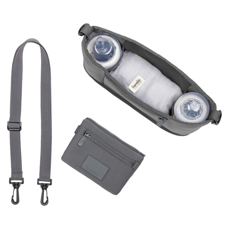 Lionelo - Geanta impermeabila pentru mamici si carucior, Little Cube, Cu 4 compartimente, Curea detasabila, Buzunar exterior detasabil, Gri