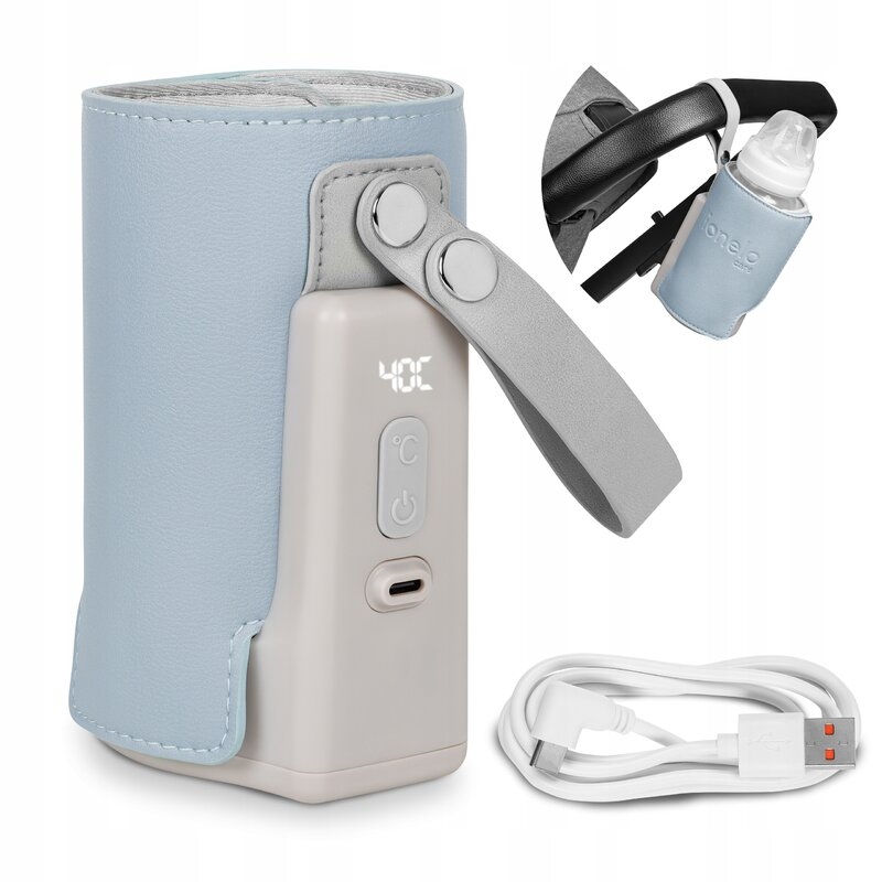 Lionelo - Incalzitor biberoane ThermUp Go Plus, Portabil, Cu aspect elegant, Temperatura constanta pana la 24 h, Incarcare USB, Albastru deschis
