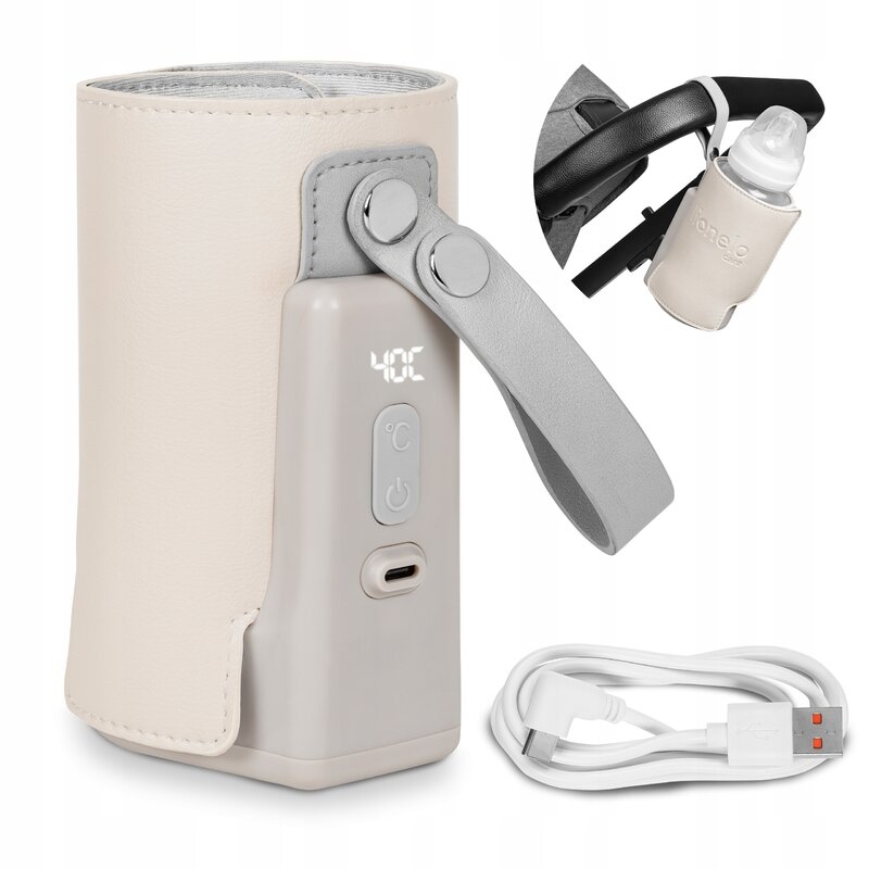 Lionelo - Incalzitor biberoane ThermUp Go Plus, Portabil, Cu aspect elegant, Temperatura constanta pana la 24 h, Incarcare USB, Bej