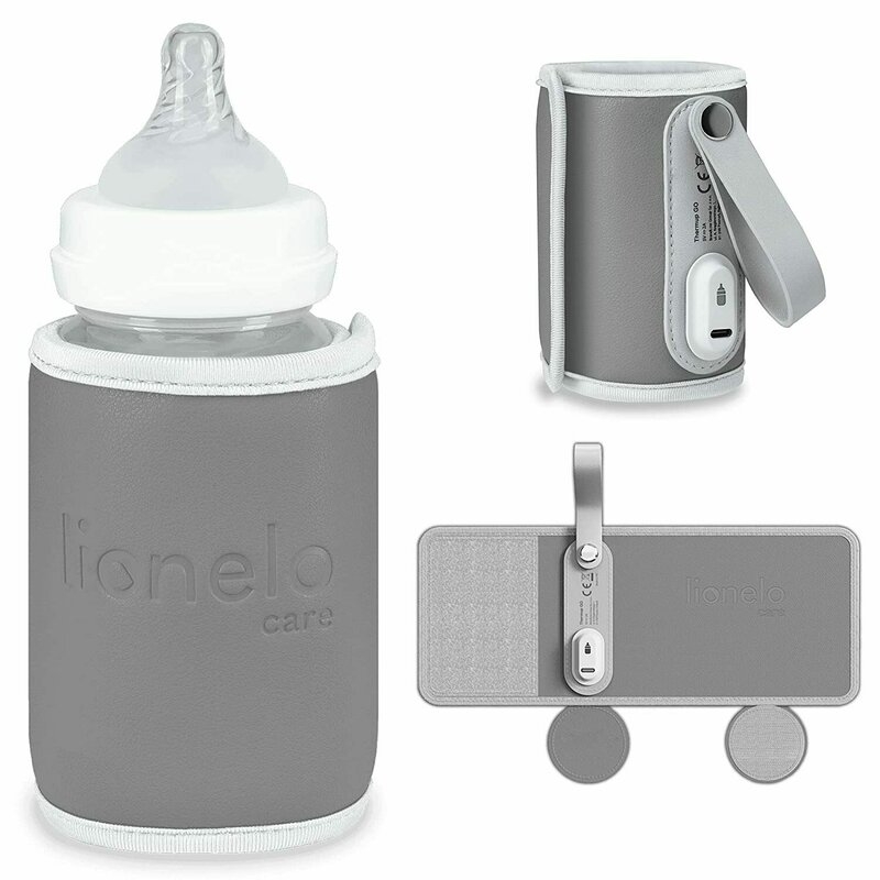 Lionelo - Incalzitor biberoane ThermUp Go, Portabil, Temperatura constanta pana la 24 h, Incarcare USB, Gri