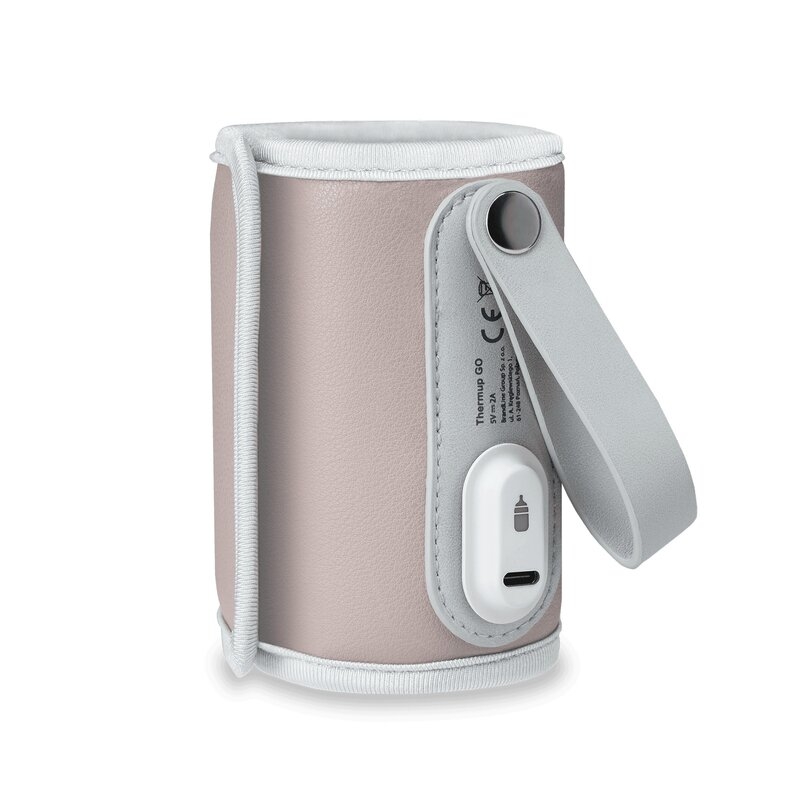 Lionelo - Incalzitor biberoane ThermUp Go, Portabil, Temperatura constanta pana la 24 h, Incarcare USB, Roz