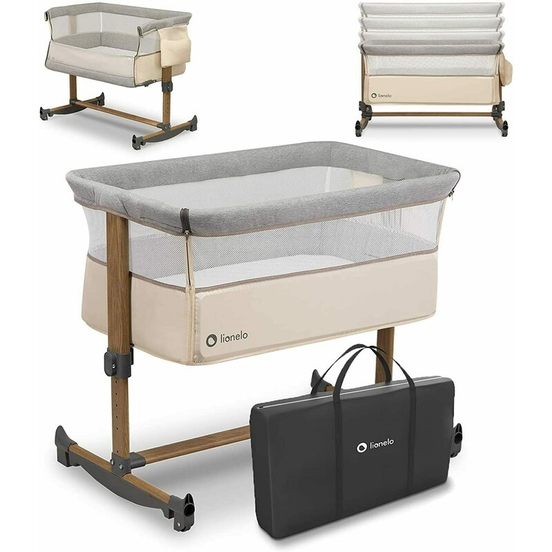 Lionelo - Patut co-sleeper Leonie Sand Cu sistem de leganare, 83x50 cm, Bej