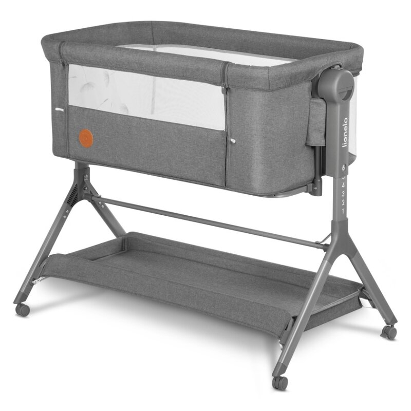 Lionelo - Patut co-sleeper Leonie Plus, Pliabil, Cu sistem de leganare, Cu setare unghiulara, Reglabil in 6 pozitii pe inaltime, Conform cu standardele europeane de securitate EN1130 si EN16890, Gri