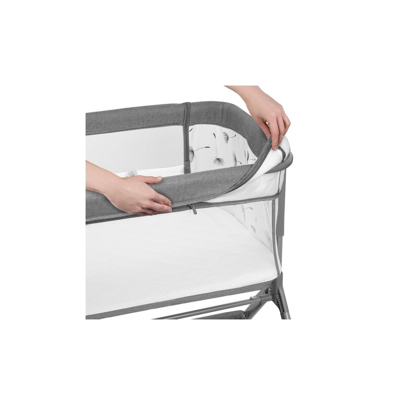Lionelo - Patut co-sleeper Leonie Plus, Pliabil, Cu sistem de leganare, Cu setare unghiulara, Reglabil in 6 pozitii pe inaltime, Conform cu standardele europeane de securitate EN1130 si EN16890, Gri