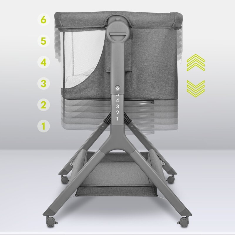 Lionelo - Patut co-sleeper Leonie Plus, Pliabil, Cu sistem de leganare, Cu setare unghiulara, Reglabil in 6 pozitii pe inaltime, Conform cu standardele europeane de securitate EN1130 si EN16890, Gri