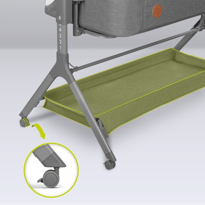 Lionelo - Patut co-sleeper Leonie Plus, Pliabil, Cu sistem de leganare, Cu setare unghiulara, Reglabil in 6 pozitii pe inaltime, Conform cu standardele europeane de securitate EN1130 si EN16890, Gri