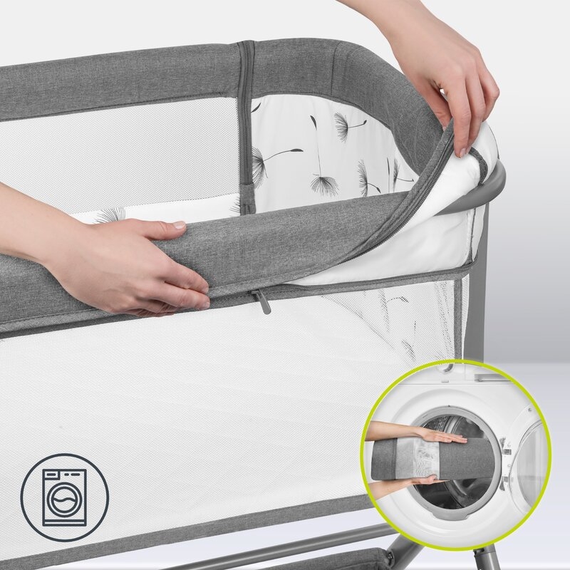Lionelo - Patut co-sleeper Leonie Plus, Pliabil, Cu sistem de leganare, Cu setare unghiulara, Reglabil in 6 pozitii pe inaltime, Conform cu standardele europeane de securitate EN1130 si EN16890, Gri