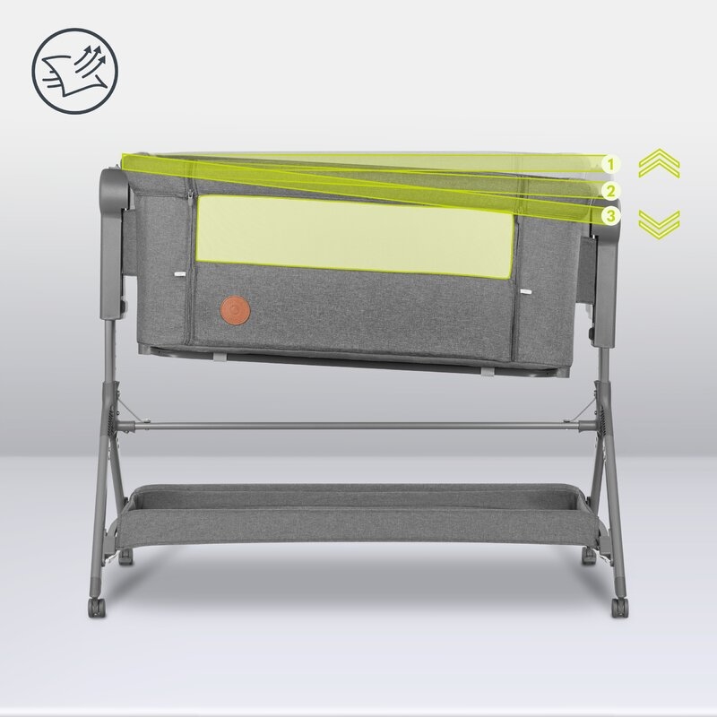Lionelo - Patut co-sleeper Leonie Plus, Pliabil, Cu sistem de leganare, Cu setare unghiulara, Reglabil in 6 pozitii pe inaltime, Conform cu standardele europeane de securitate EN1130 si EN16890, Gri