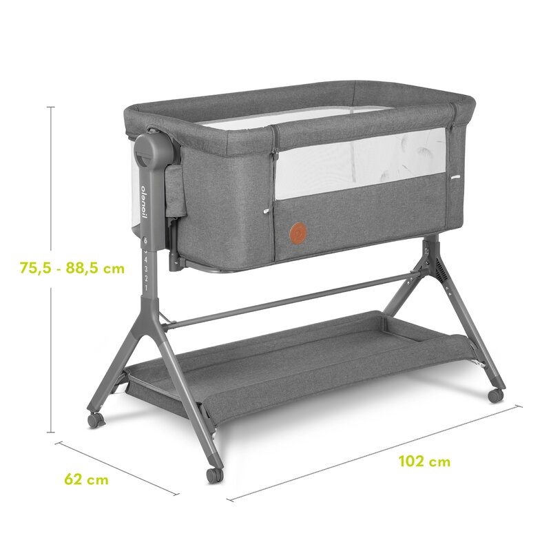 Lionelo - Patut co-sleeper Leonie Plus, Pliabil, Cu sistem de leganare, Cu setare unghiulara, Reglabil in 6 pozitii pe inaltime, Conform cu standardele europeane de securitate EN1130 si EN16890, Gri