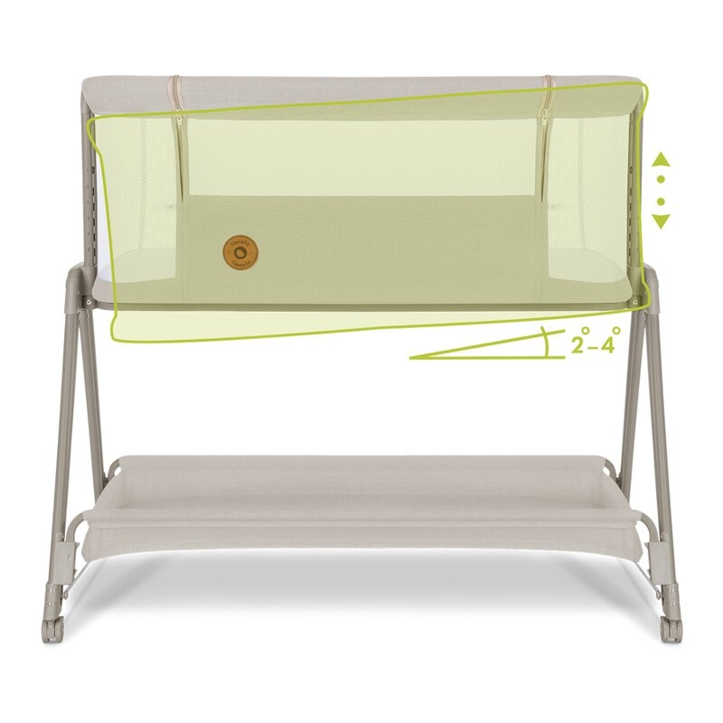 Lionelo - Patut co-sleeper Luna, 2 in 1, Cu setare unghiulara, Cu roti, Reglabil in 6 pozitii pe inaltime, Bej