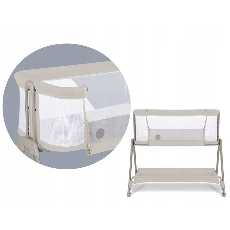 Lionelo - Patut co-sleeper Luna, 2 in 1, Cu setare unghiulara, Cu roti, Reglabil in 6 pozitii pe inaltime, Bej