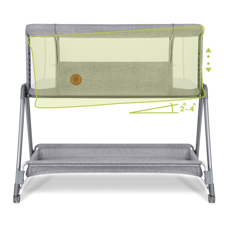 Lionelo - Patut co-sleeper Luna, 2 in 1, Cu setare unghiulara, Cu roti, Reglabil in 6 pozitii pe inaltime, Gri deschis