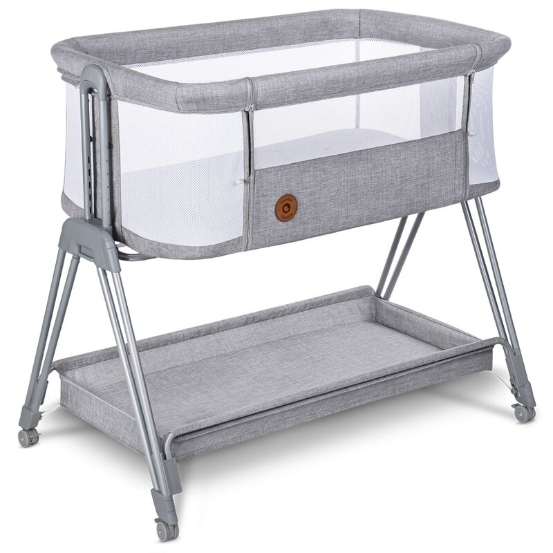 Lionelo - Patut co-sleeper Luna, 2 in 1, Cu setare unghiulara, Cu roti, Reglabil in 6 pozitii pe inaltime, Gri deschis